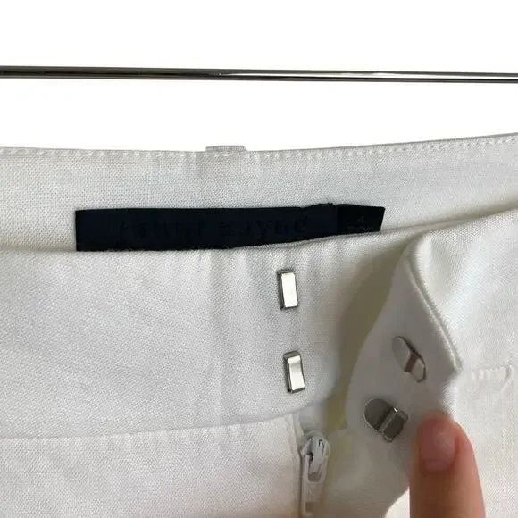 Jenni Kayne Riley Linen Blend Pleated Front Relaxed Fit Trouser Pants White Sz 4